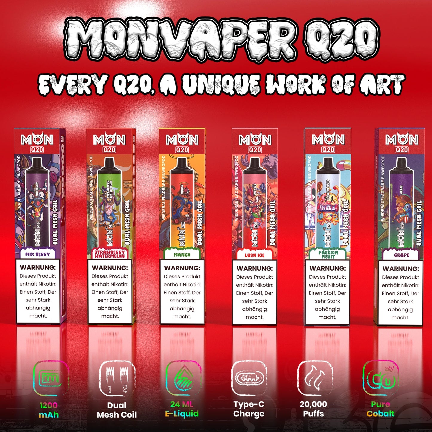Monvaper Q20 20,000 Puffs – Big Puffs, Big Battery