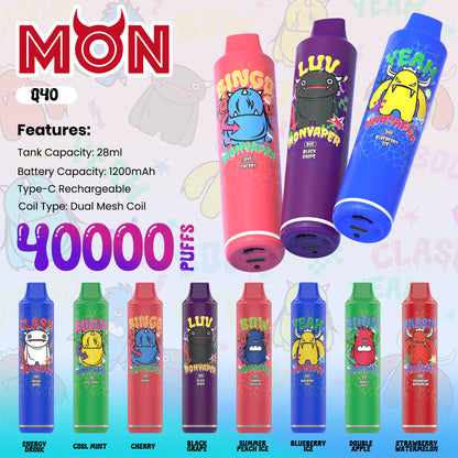 MON Q40 | 40K Puff Power Stick with Dual Mesh Coils & Consistent Flavor Delivery