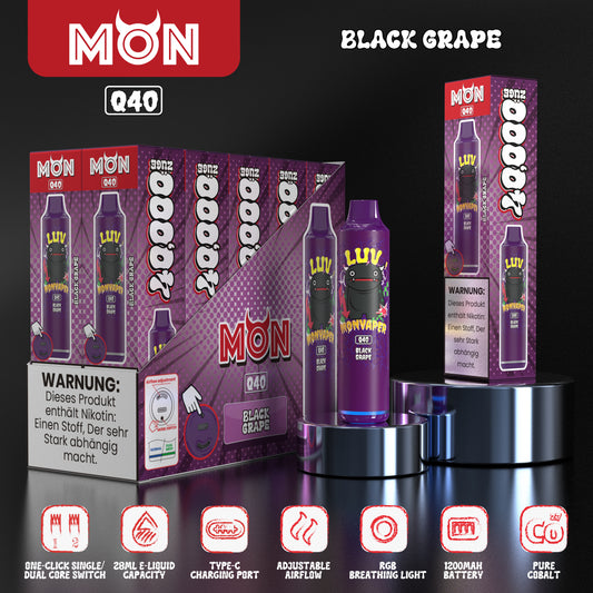 MON Q40 | 40K Puff Power Stick with Dual Mesh Coils & Consistent Flavor Delivery